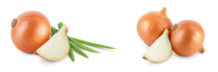 yellow onion isolated on white background close up