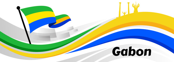 Gabon Independence Day lettering in French with flag. National holiday celebrate on August 17. Easy to edit vector template for banner, typography poster, flyer, sticker, greeting card, postcard, etc.