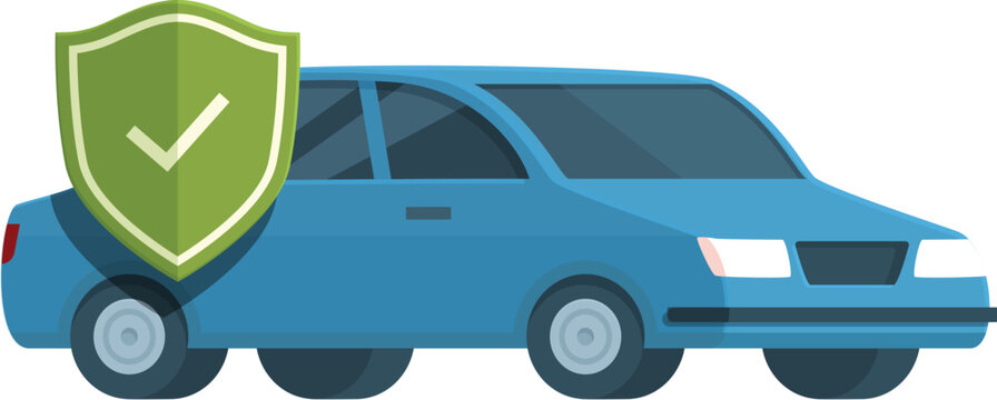 Illustration of a blue car with a green protection shield representing vehicle security