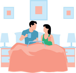 Couple drinking tea in bed.