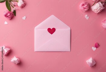 Birthday gift box, greeting card, pink candy background, silk, rose petals. Women's Day greetings, Valentine's Day greetings, gift hearts, Online holiday concept, Top advertising background 