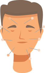 Vector graphic of a man face undergoing acupuncture, highlighting facial points