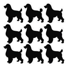 Set of American Cocker Spaniel Silhouette Vector on a white background