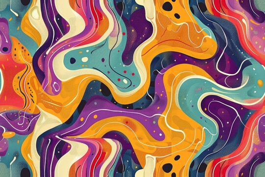 Psychedelic Abstract Pattern with Retro Color Palette and Fluid Shapes