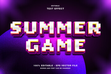 Summer Game Pixel 3d text style effect template editable