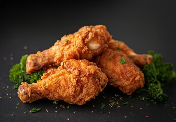 fried chicken on the black background