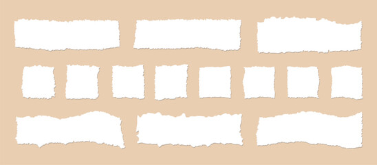 Jagged edge rectangle shapes, frames. Torn paper cut piece collection, isolated grunge border. Ripped strips set vector background illustration