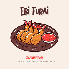 Ebi furai Japanese food vector illustration