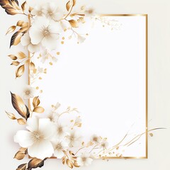 Elegant floral border with white and gold flowers on a blank white background, perfect for invitations or greeting cards.
