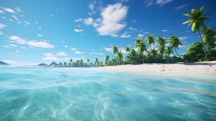 Tropical beach with palm trees and turquoise sea panorama