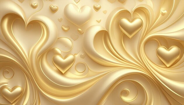  A smooth ivory background adorned with delicate, flowing swirls and heart motifs in gold
