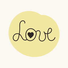 Lettering LOVE with a heart symbol. Perfect for Valentine's Day, wedding designs. Cozy, festive mood.