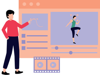 Guy editing workout videos.