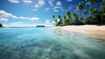 Tropical beach with palm trees. Seascape panorama