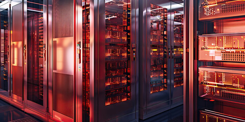 Copper Hued Data Harvesting Hub: Featuring a data center where specialists extract and evaluate precious data stored