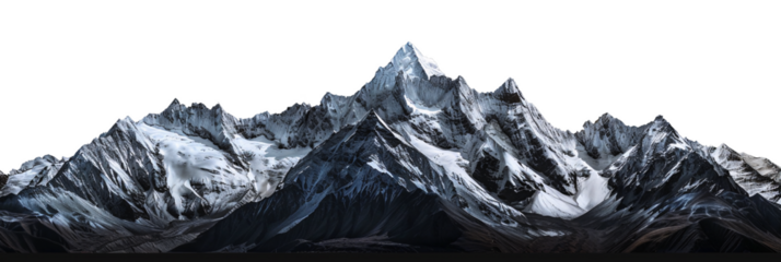Mountain peaks with snow-capped summits, cut out, isolated on transparent background.