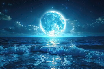 Moon rising on sea surface in blue night sky professional advertising food photography