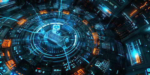 Obraz premium Neon Nights at the Cybernetic Coliseum: Excitement fills the air as cybernetically enhanced individuals showcase their combat skills in area