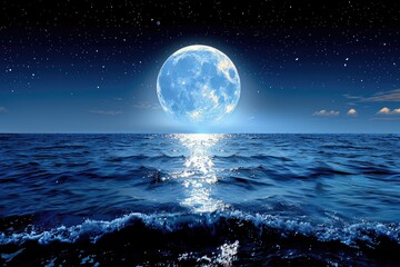 Moon rising on sea surface in blue night sky professional advertising food photography