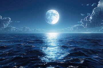 Moon rising on sea surface in blue night sky professional advertising food photography