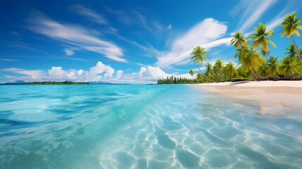 Panoramic view of an idyllic tropical beach at Seychelles