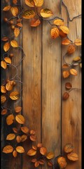 A wooden wall covered in leaves providing a rustic and natural backdrop