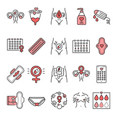 Menstrual cycle line black icons set. Signs  for web page, mobile app, button, logo. Vector isolated button.