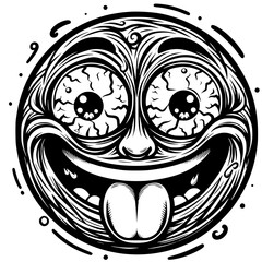 Fototapeta premium A crazy and funny smiley face in black and white, perfect for emotional expression illustrations, cartoons, humorous designs, and versatile creative projects
