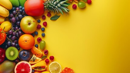 Incorporating a variety of colorful fruits into your daily diet enhances overall health, with a solid background and copy space on center for advertise