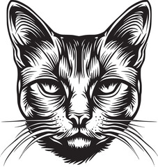 Cute cat face illustration. Greeting card design, print design for t-shirt, template for pet shop logo