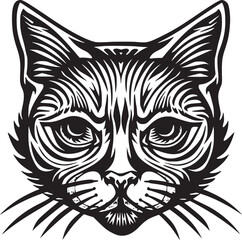 Cute cat face illustration. Greeting card design, print design for t-shirt, template for pet shop logo