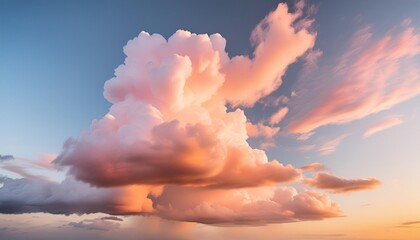 pink and orange clouds illuminated by the setting sun against a soft blue sky