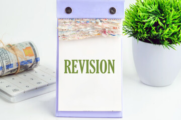 Revision inscription It is written on a piece of desktop calendar on a white background