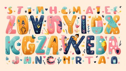 Fun and cute A-Z letter illustrations in a vector style, ideal for creating engaging and educational content for kids.
