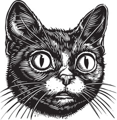 Cute cat face illustration. Greeting card design, print design for t-shirt, template for pet shop logo