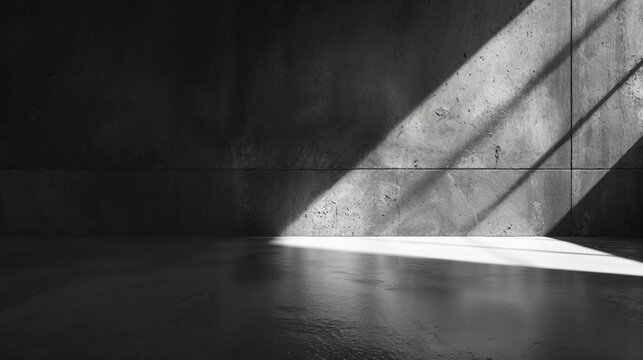 Bare Concrete Interior with Strong, Directional, Lighting and High Contrast Shadows. Textured Background with copy-space.