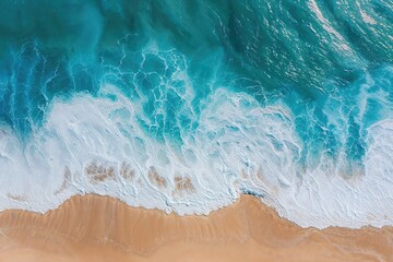 Dramatic Overhead Shot of a Tropical Beach. Crashing Waves and Golden Sands Background.