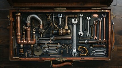 Plumber's Toolbox: The plumber's toolbox is filled with wrenches, pipe cutters, and other specialized tools, essential for addressing a wide range of plumbing tasks 