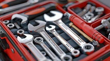 Fototapeta premium Plumber's Toolbox: The plumber's toolbox is filled with wrenches, pipe cutters, and other specialized tools, essential for addressing a wide range of plumbing tasks 