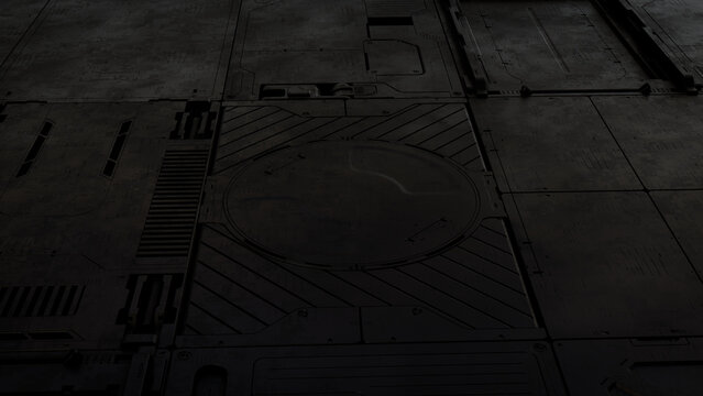 Black, Tech Background with Futuristic 3D Panels. Dark, Sci-Fi style. 3D Render.