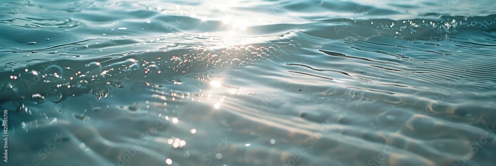 Wall mural bright sunlight reflecting on ocean waves creating a magical display of water sparkles.