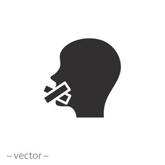 no freedom of speech icon, discrimination or censorship, at person has tape on mouth, infringement right human to speak, violence for people, flat symbol - vector illustration