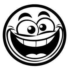 A crazy and funny smiley face in black and white, perfect for emotional expression illustrations, cartoons, humorous designs, and versatile creative projects