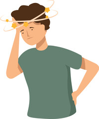 Vector graphic of a cartoon man feeling dizzy with stars circling his head