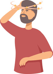 Illustration of a man in a red shirt expressing confusion with scribbles drawn above his head