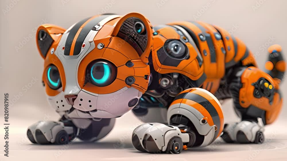 Poster this robot tiger stands on a white surface. robot tiger standing on white surface