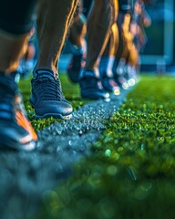 A group of runners take off at the start of a race.