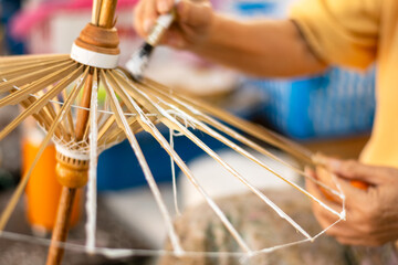 Handmade umbrella of the village Bo Sang, Chiang mai, Thailand. It a famous handicraft and souvenir of Chiang mai