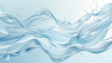 A cool summer background with abstract vector shapes of water splashes and flowing waves in soft blue tones. 