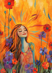 girl sunshine sun vintage illustrate